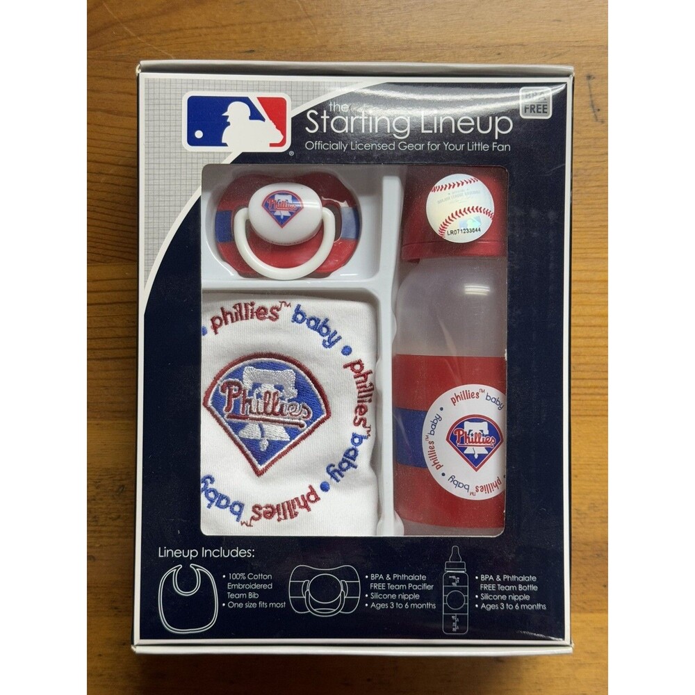 MLB Philadelphia Phillies Starting Lineup Team Bib Pacifier & Bottle Gift Set